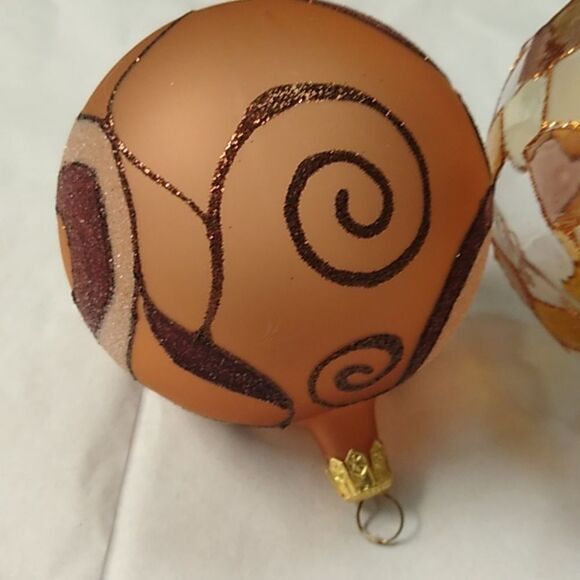Glass Christmas Ornaments Hand Painted Gold Brown and Bronze colors - Picture 3 of 7